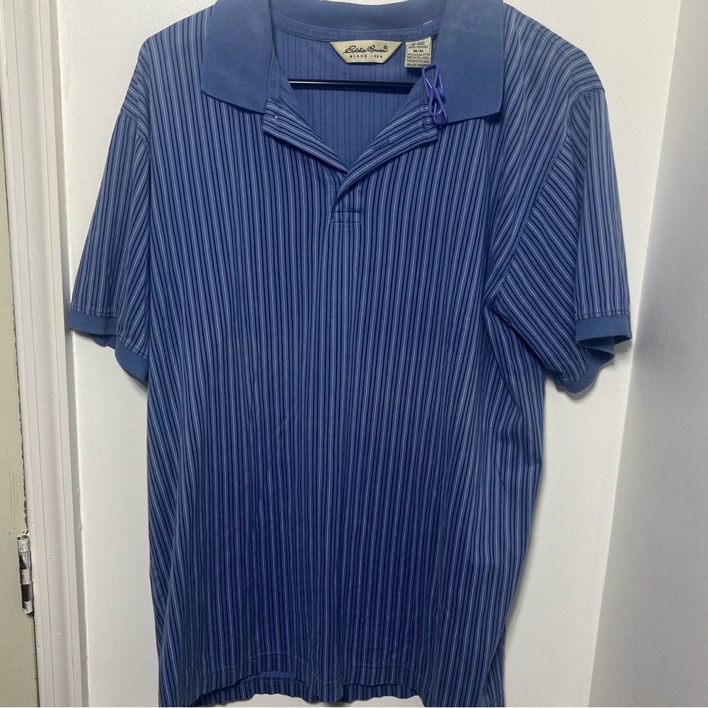 Eddie Bauer Blue Ribbed Polo Shirt Short Sleeve 100% Cotton Size M